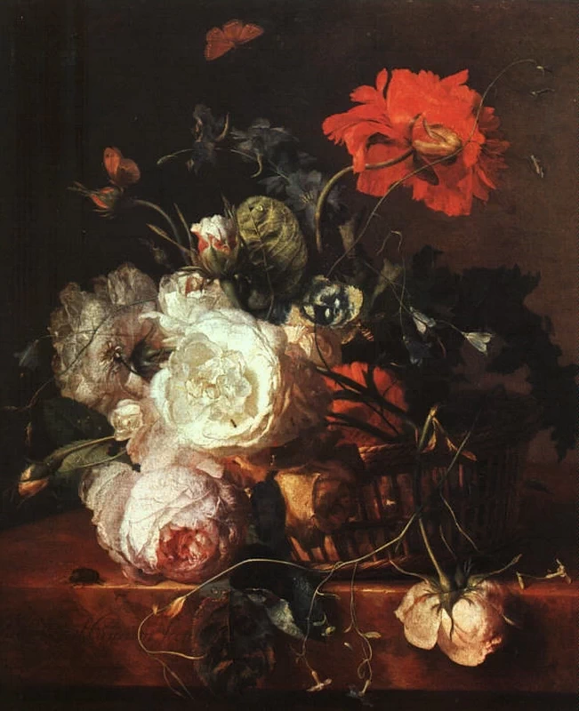 Jan van Huijsum - Cesto di fiori, Alte Pinakothek, Monaco di Baviera